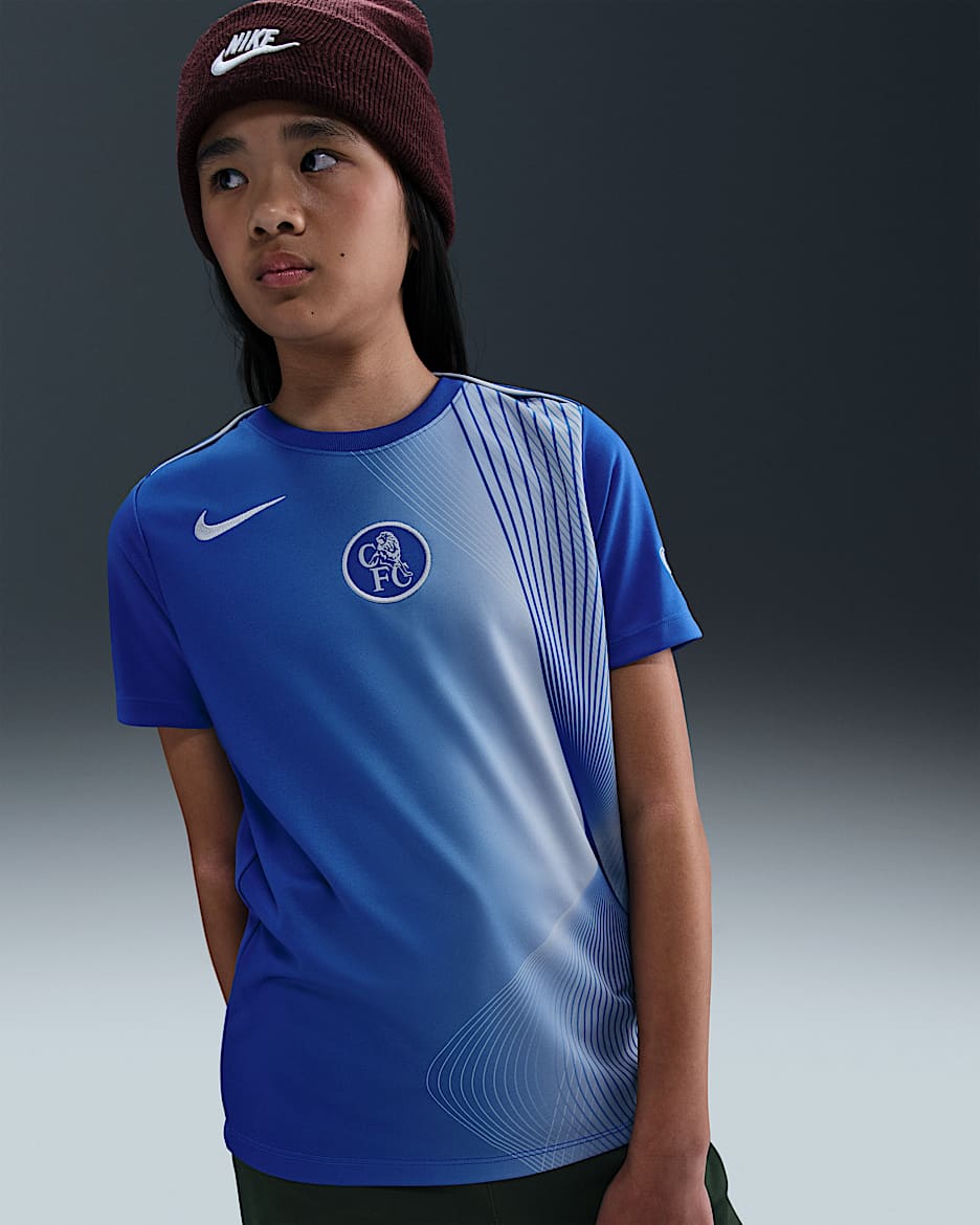 FC Chelsea Academy Pro Third Nike Dri-FIT Pre-Match-Fußballoberteil (ältere Kinder) - Game Royal/Field Silver/Field Silver