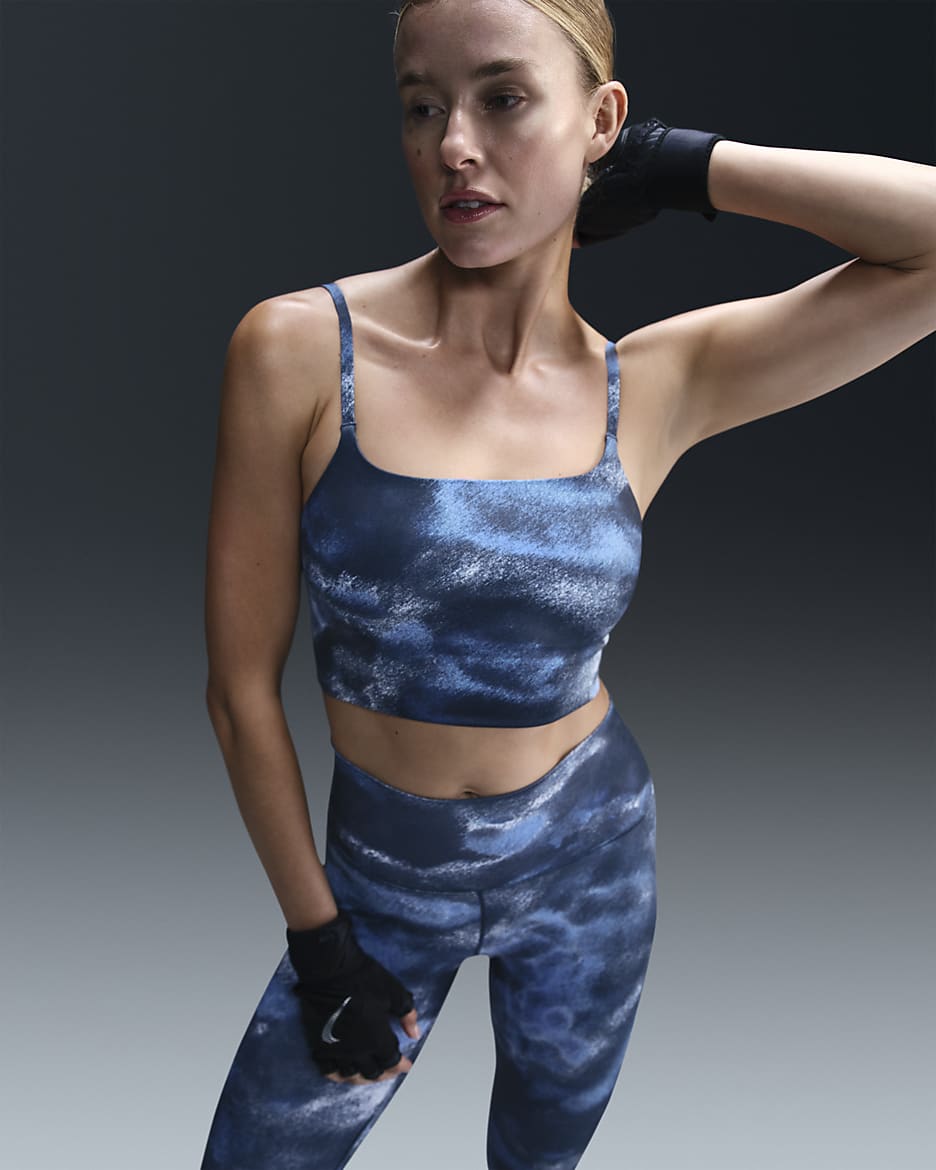 Nike One Convertible Women's Light-Support Lightly Lined Longline Printed Sports Bra - Armory Navy/Armory Navy
