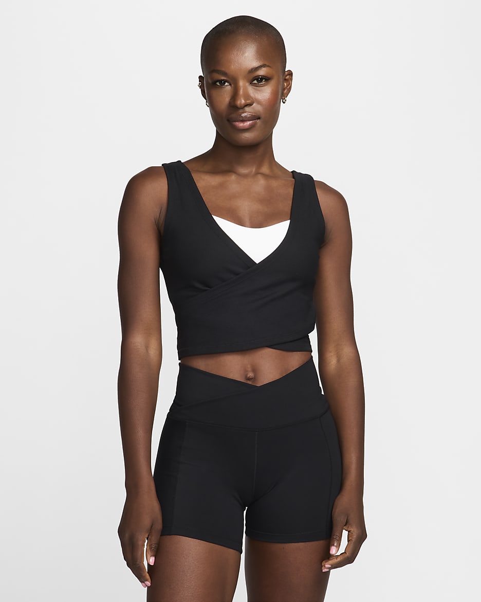 Débardeur court Dri-FIT Nike One Fitted Rib pour femme - Noir/Noir