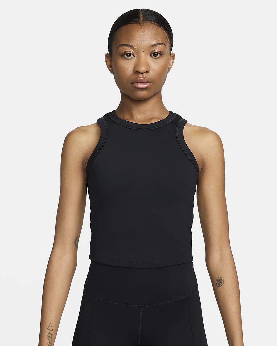 Débardeur court Dri-FIT Nike One Fitted pour femme - Noir/Noir