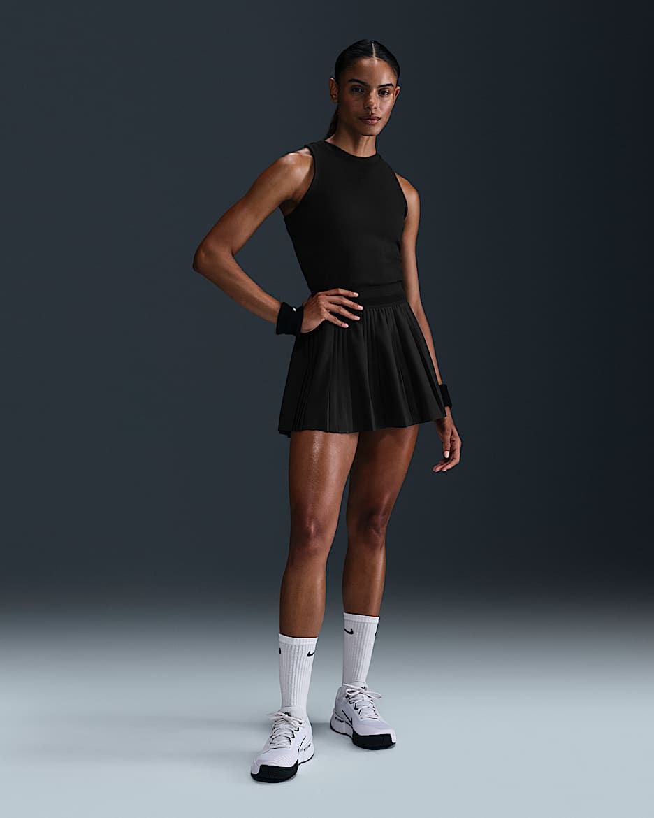 NikeCourt Advantage Dri-FIT Tennisrock mit Falten (Damen) - Schwarz/Schwarz