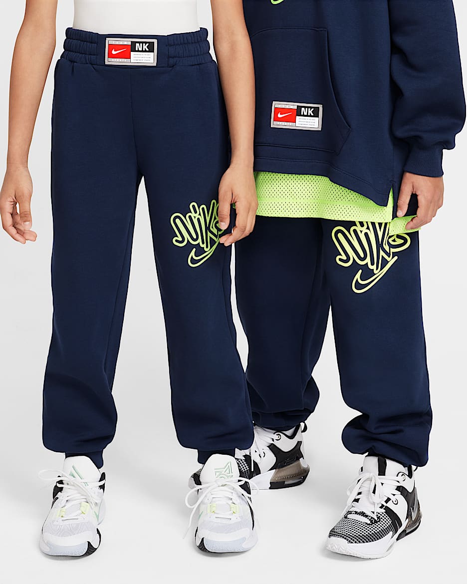Nike Culture of Basketball Older Kids' Fleece Basketball Trousers - Obsidian/Light Lemon Twist