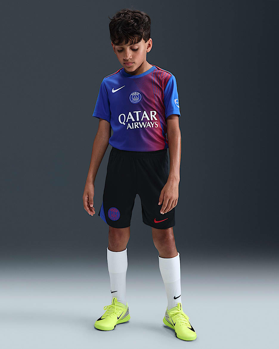 Short de foot en maille Nike Dri-FIT Total 90 Paris Saint-Germain Strike 3e tenue pour ado - Noir/Hyper Royal/Global Red