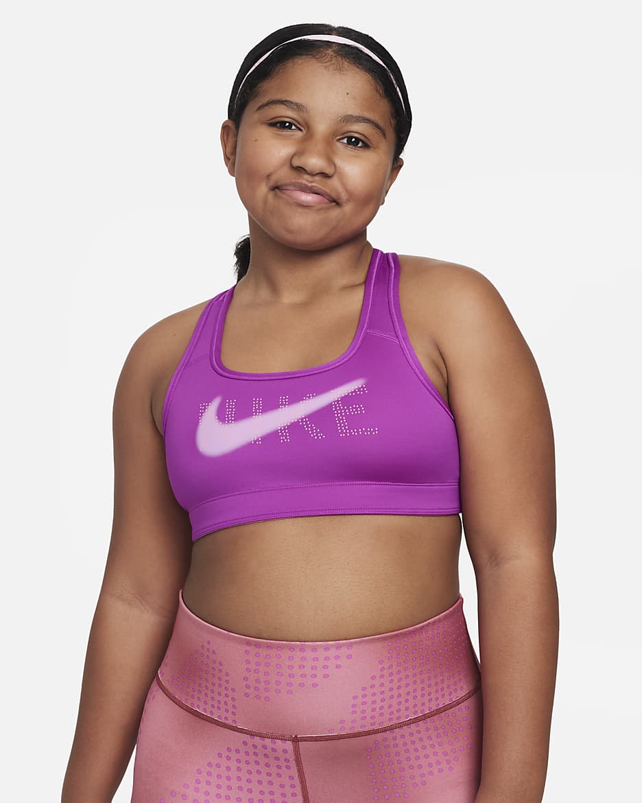Nike Swoosh Big Kids' (Girls') Reversible Sports Bra (Extended Size) - Vivid Purple/Elemental Pink/Lilac/White