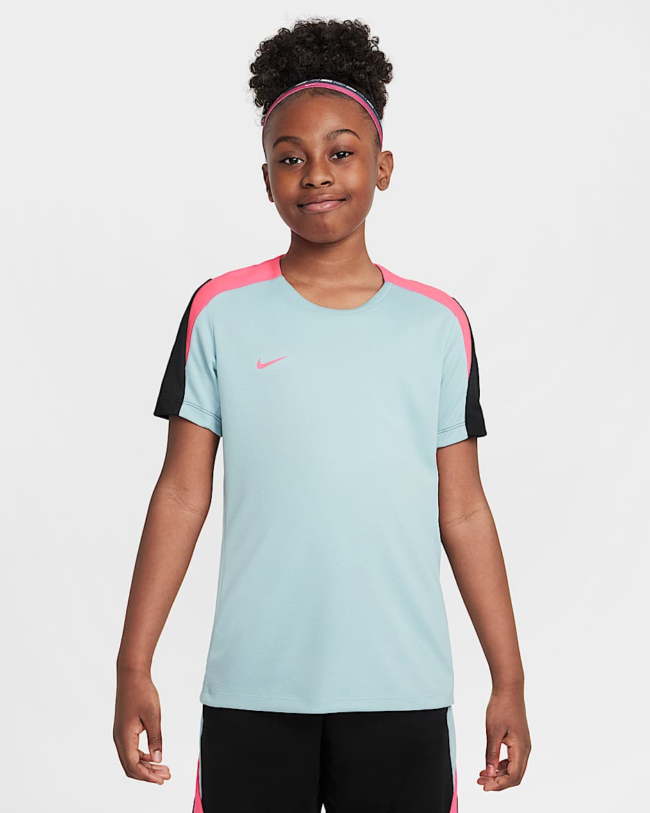 Maglia da calcio a manica corta Nike Dri-FIT Strike - Ragazzi - Ocean Cube/Nero/Hyper Pink/Hyper Pink