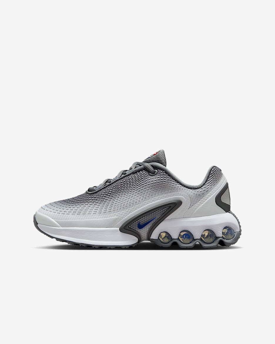 Nike Air Max Dn Schuh (ältere Kinder) - Weiß/Metallic Silver/Platinum Tint/Deep Royal Blue