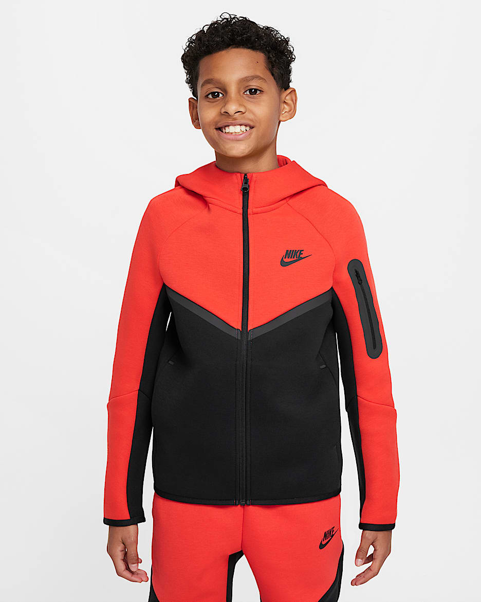Nike Sportswear Tech Fleece Big Kids' Full-Zip Hoodie - Black/Light Crimson/Black/Black