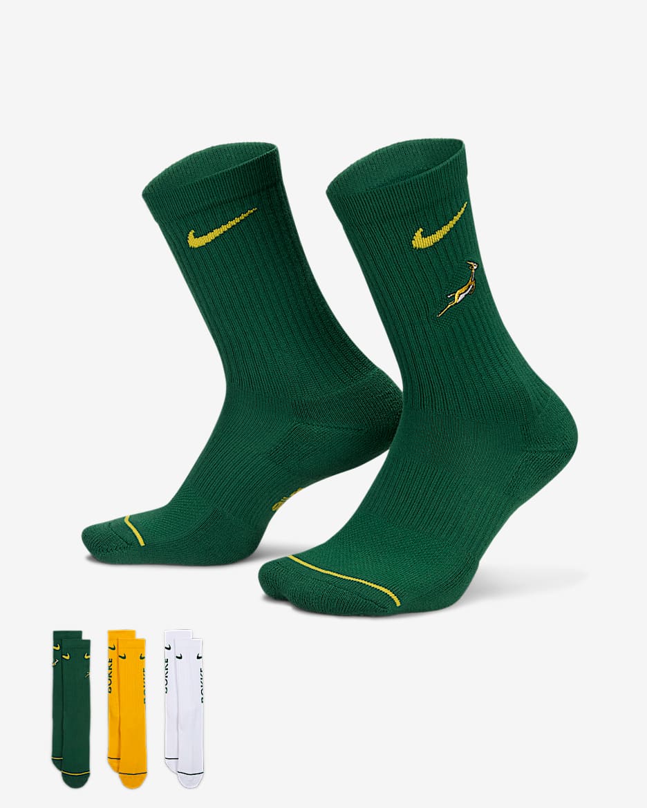 Unisex κάλτσες ράγκμπι Springboks Nike Everyday με αντικραδασμική προστασία (τρία ζευγάρια) - Gorge Green/University Gold