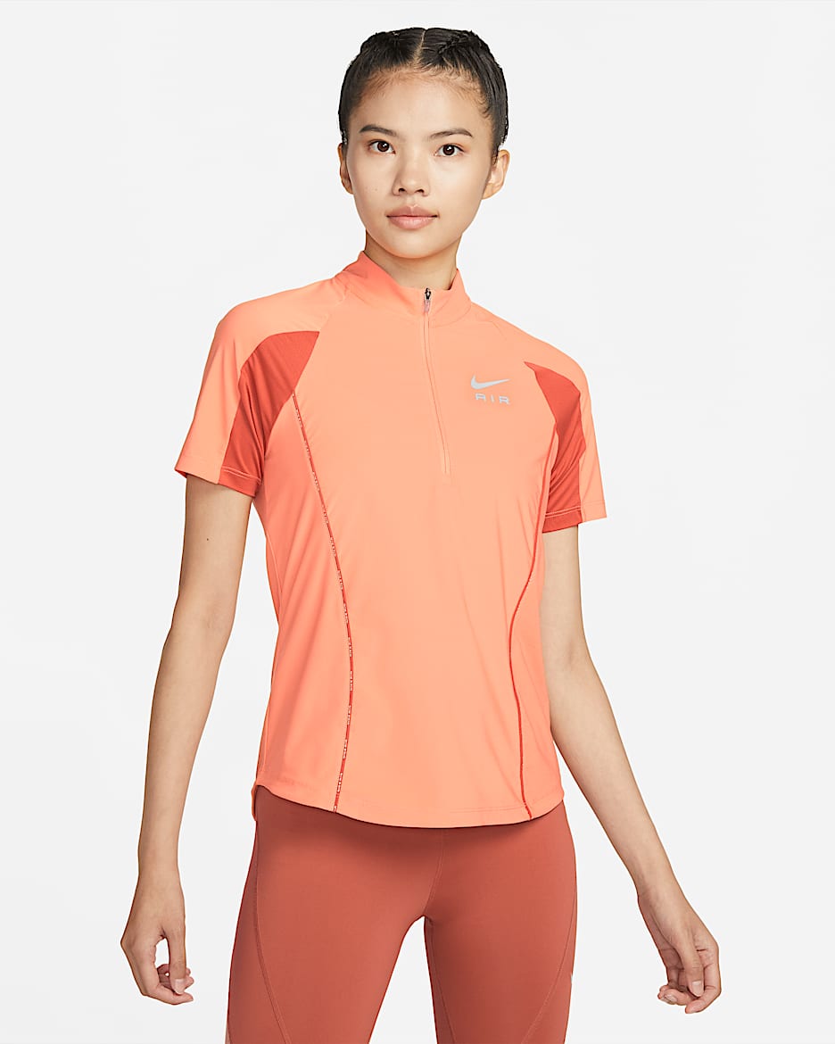 Nike Air Dri-FIT Women's Short-Sleeve 1/2-Zip Top - Orange Trance/Mantra Orange