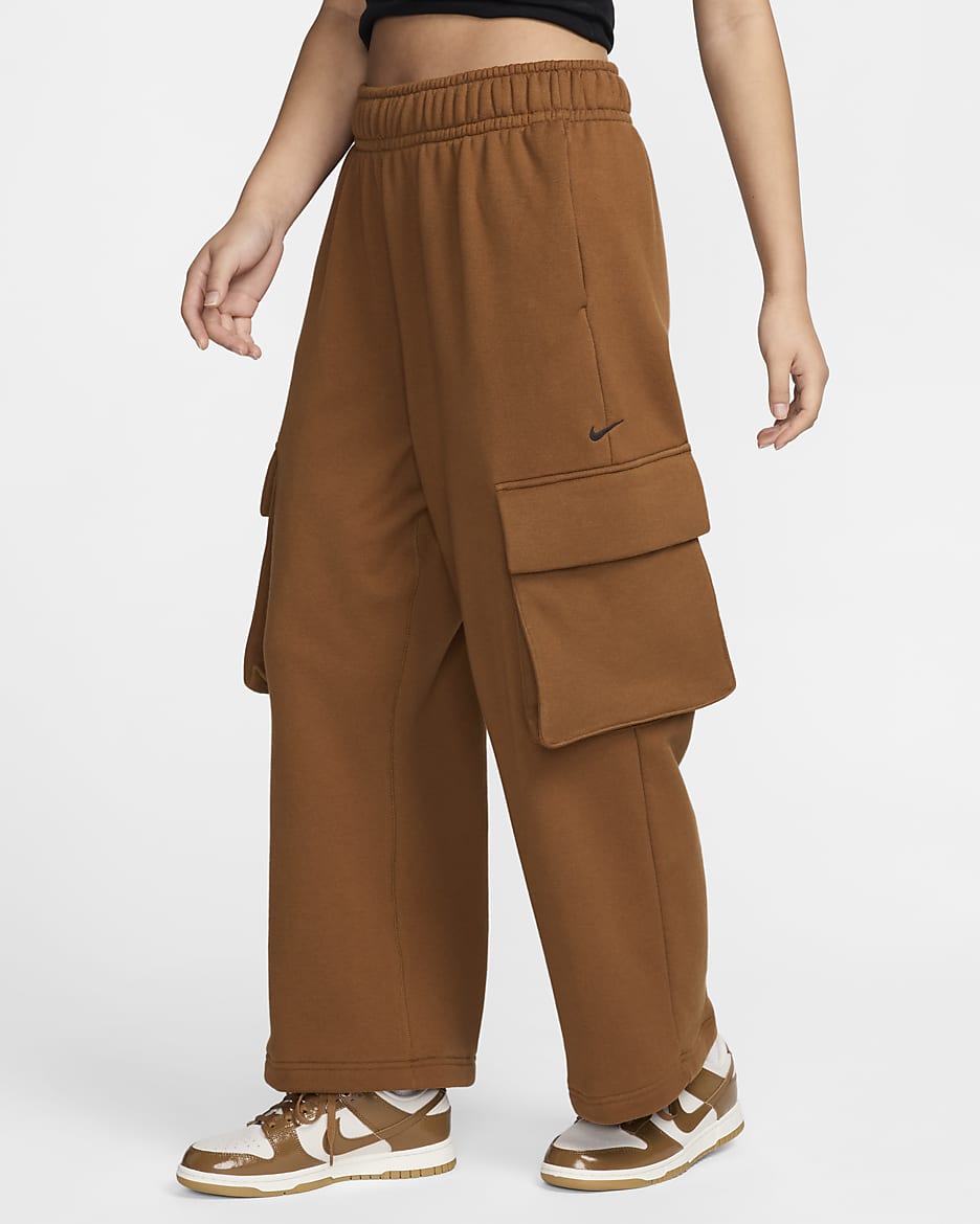 Nike Sportswear Women's Low-Rise Oversized French Open-Hem Terry Pants - Light British Tan/Black