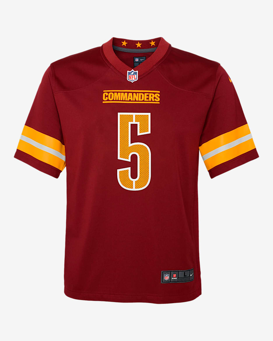 Jersey Nike de la NFL Game para niños talla grande Jayden Daniels Washington Commanders - Burdeos