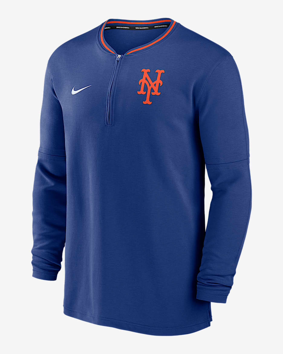 Playera de manga larga Nike Dri-FIT de la MLB de medio cierre para hombre New York Mets Authentic Collection - Royal