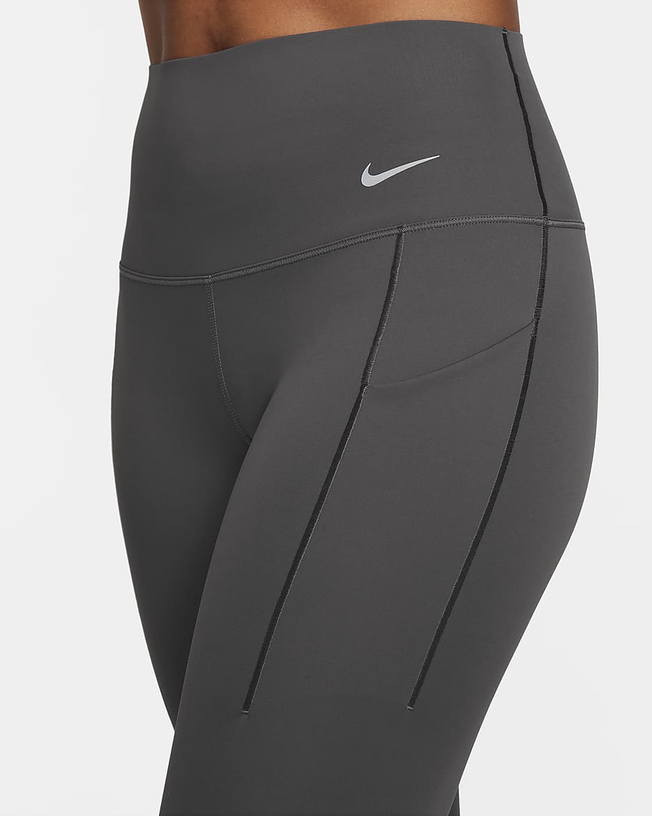 Leggings de 7/8 de tiro alto y sujeción media con bolsillos para mujer Nike Universa - Ceniza medio/Negro