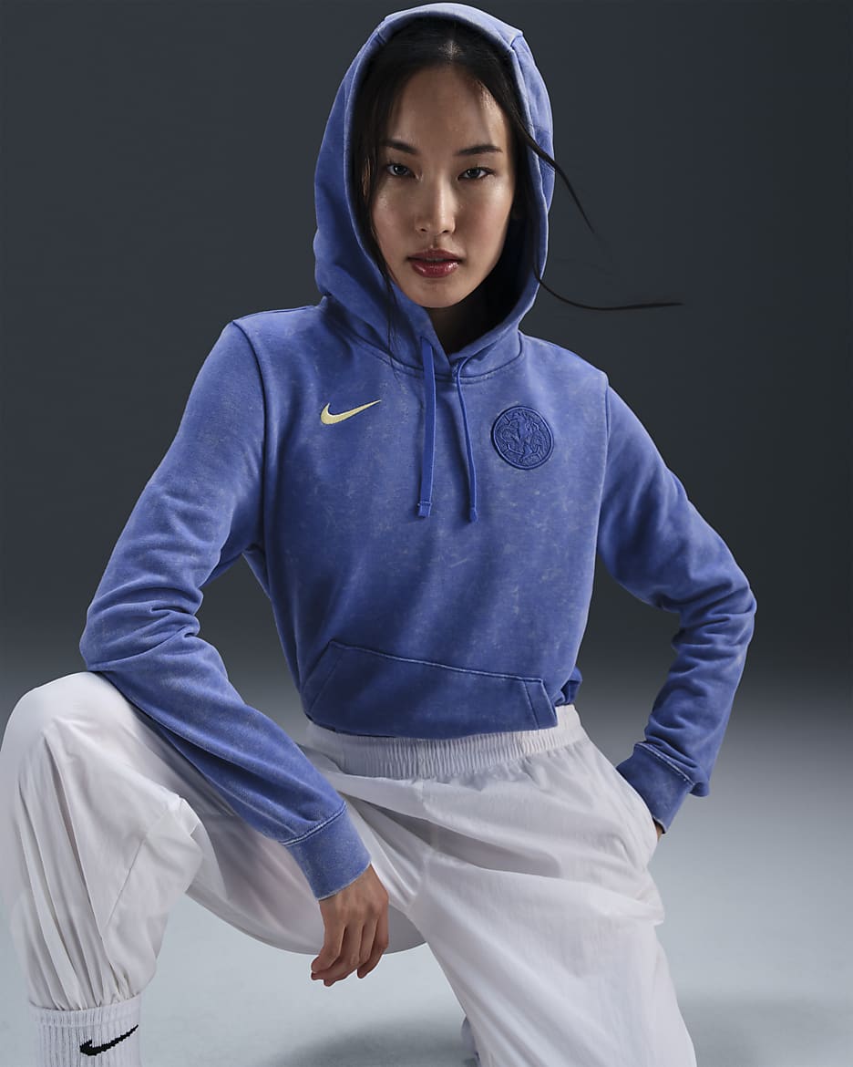 Sudadera con gorro sin cierre de fútbol Nike para mujer Club América Club Fleece Third - Azul medio/Chifón limón