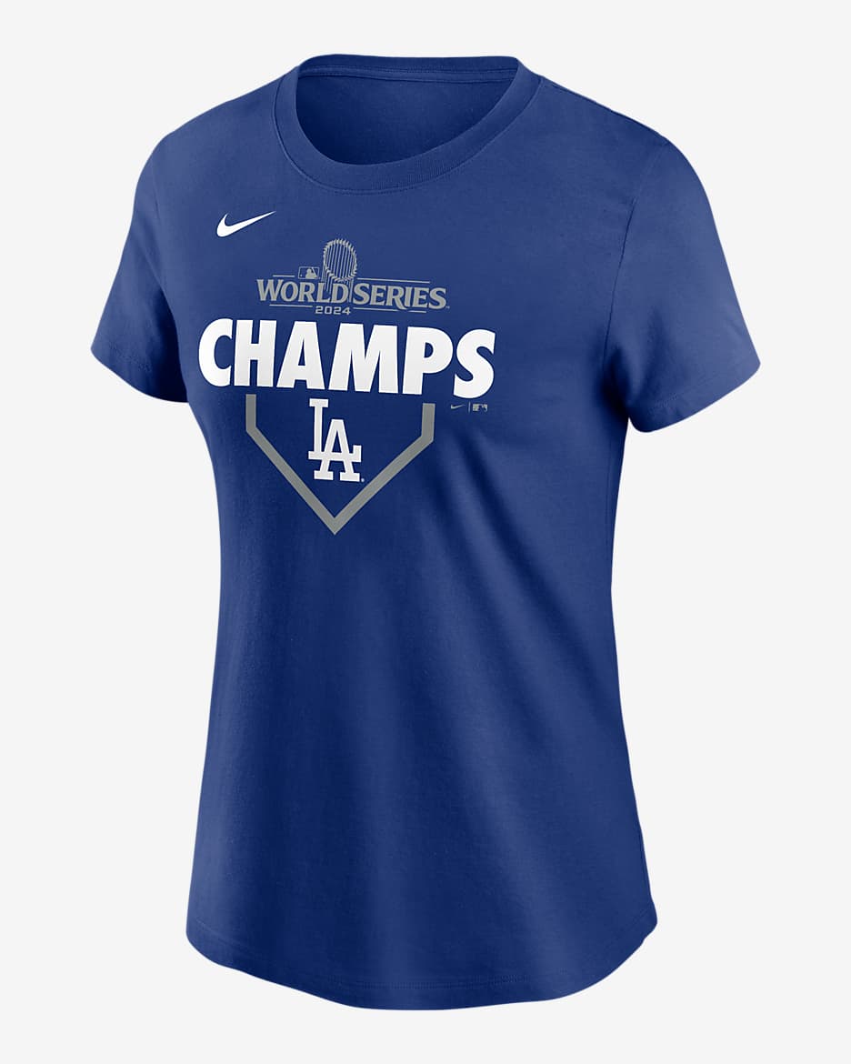 Playera Nike de la MLB para mujer Los Angeles Dodgers 2024 World Series Champions Lockup - Azul royal