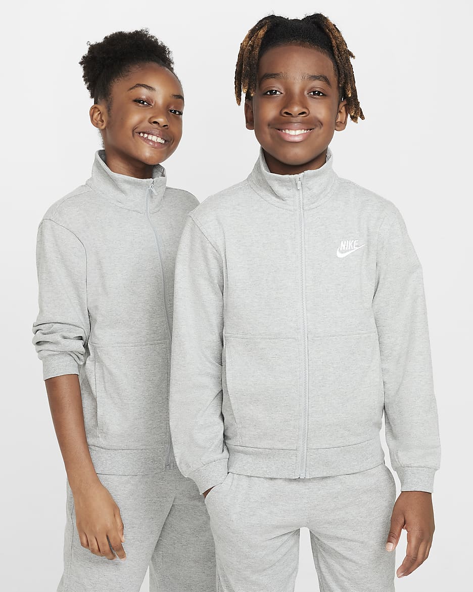 Nike Sportswear Club Big Kids' Full-Zip Knit Jacket - Dark Grey Heather/White