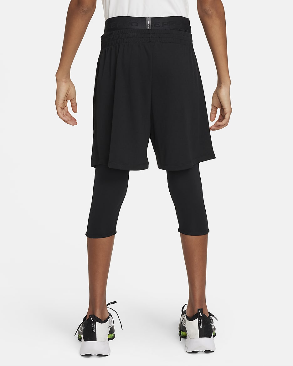 Nike Pro Dri-FIT-tights i 3/4-længde til større børn (drenge) - sort/sort/hvid