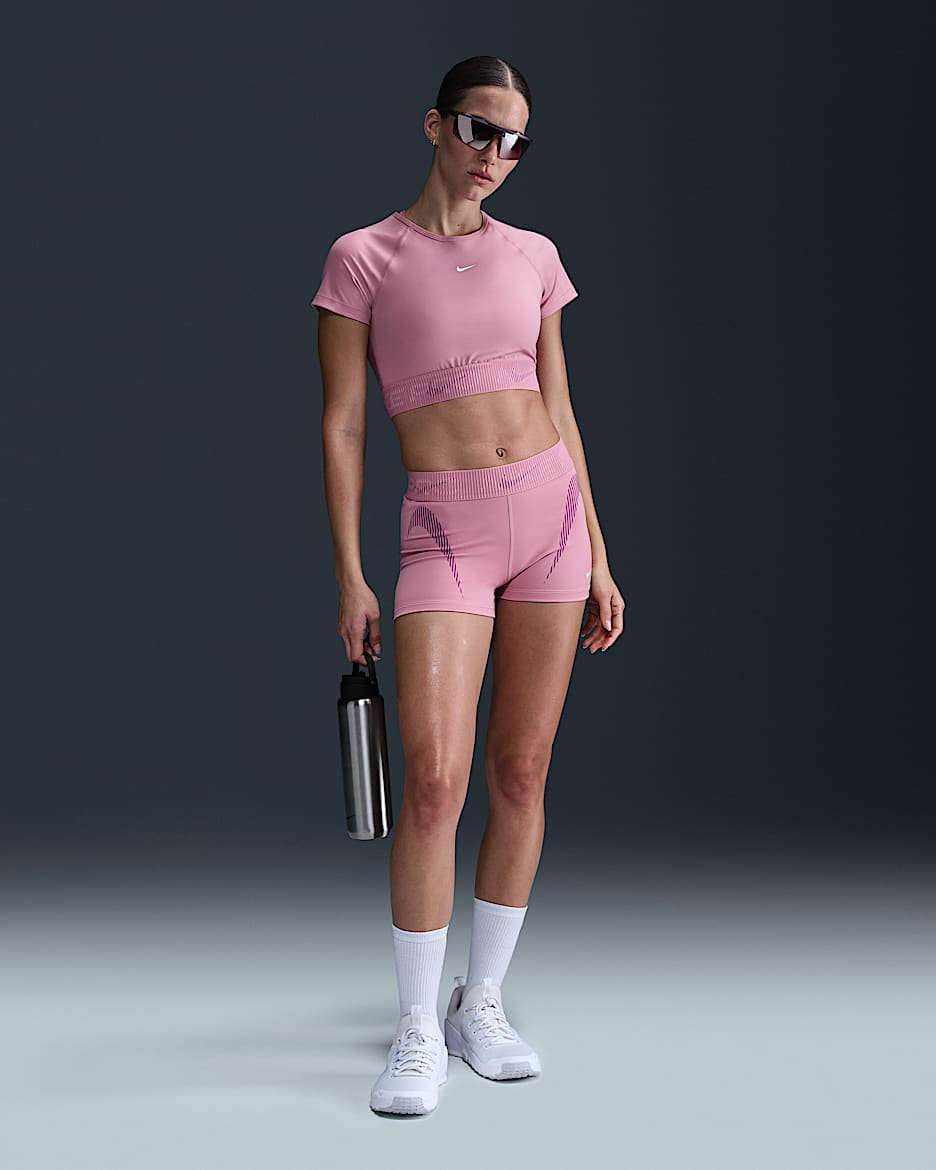 Nike Pro Women's Mid-Rise 3" Graphic Biker Shorts - Elemental Pink/Bold Berry/Pink Foam/White