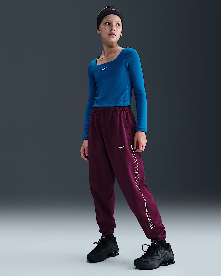 Pantalon en Fleece Dri-FIT Nike Sportswear pour fille - Bordeaux/Blanc