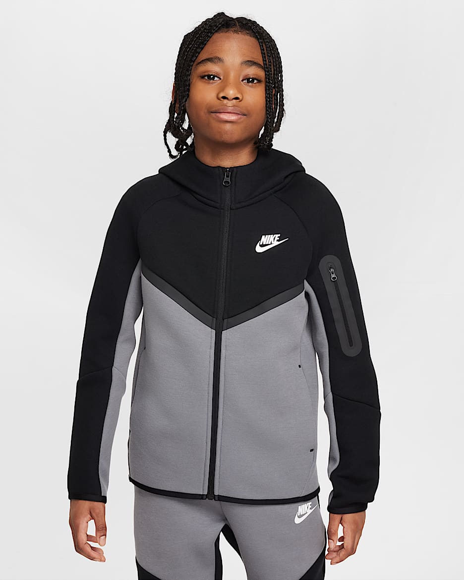 Hoodie com fecho completo Nike Sportswear Tech Fleece Júnior - Cinzento Smoke/Preto/Preto/Branco