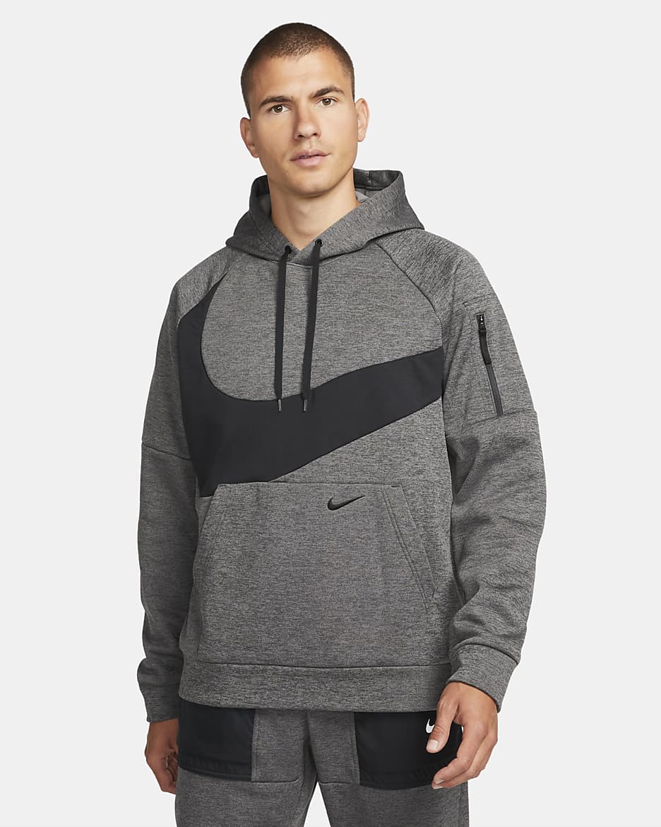 Nike Therma-FIT Sudadera con capucha deportiva - Hombre - Charcoal Heather/Dark Smoke Grey/Negro/Negro