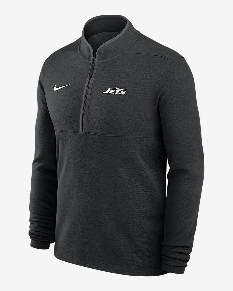 Playera de manga larga Nike Dri-FIT de la NFL de medio cierre para hombre New York Jets Logo Victory - Negro