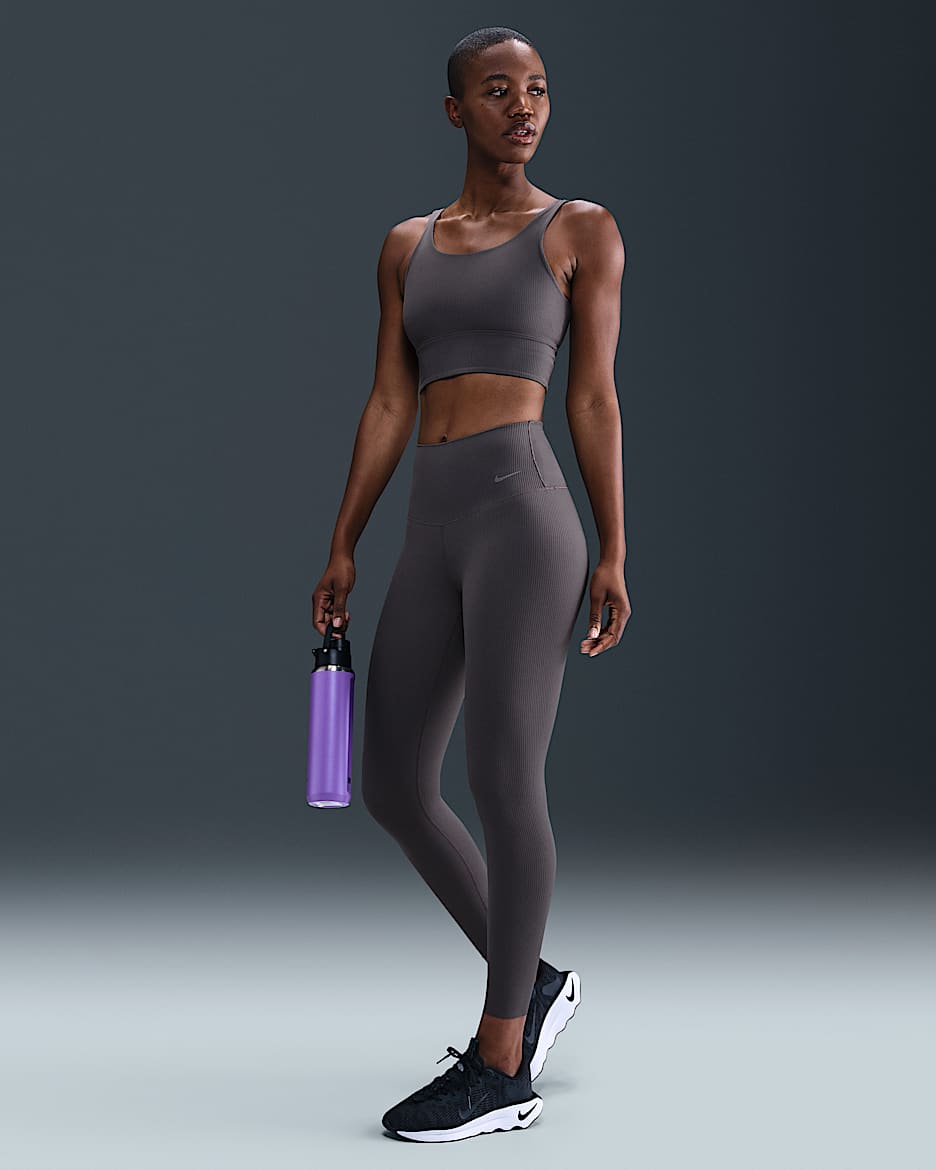 Leggings Nike Zenvy Rib i 7/8-längd med hög midja för kvinnor - Thunder Grey/Vit