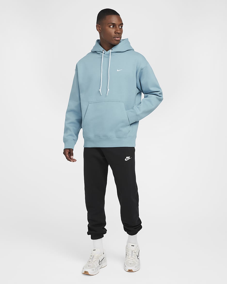 Felpa pullover in fleece con cappuccio Nike Solo Swoosh – Uomo - Denim Turquoise/Bianco