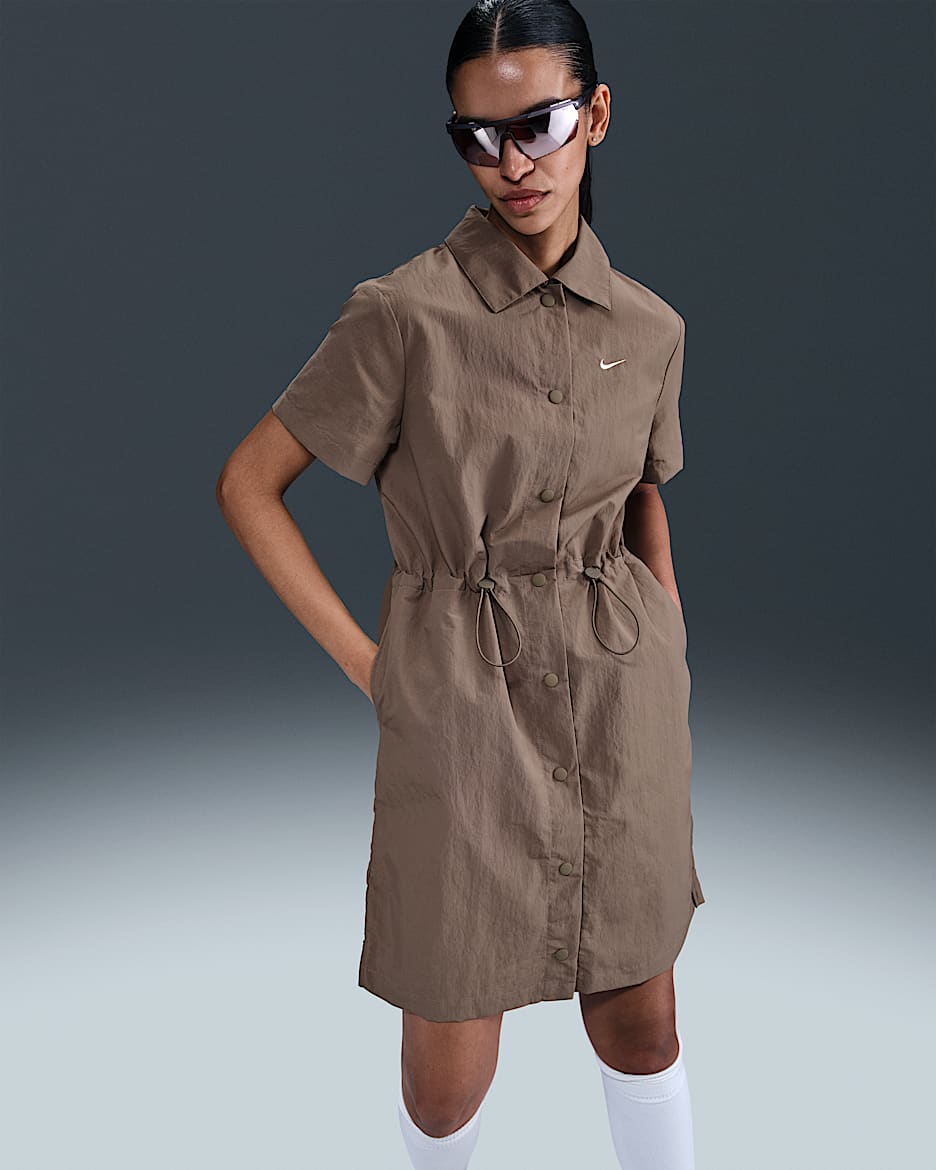 Nike Sportswear Everything Wovens Women's Short-Sleeve Mini Dress - Mink Brown/White