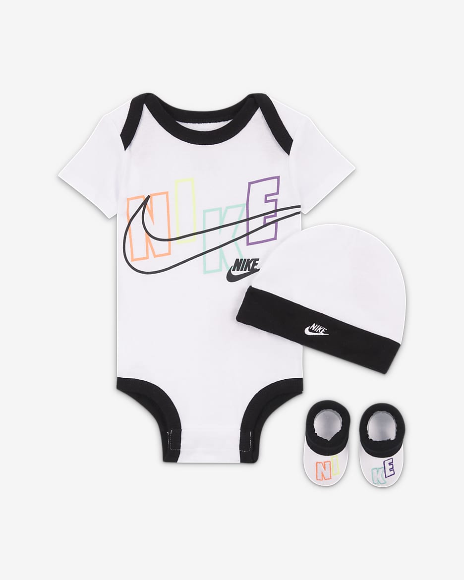 Conjunto de body de 3 piezas para bebé Nike "Now You See Me" - Blanco