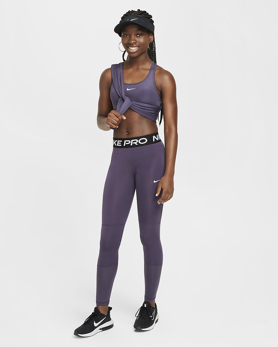 Nike Pro Dri-FIT leggings til store barn (jente) - Dark Raisin/Hvit