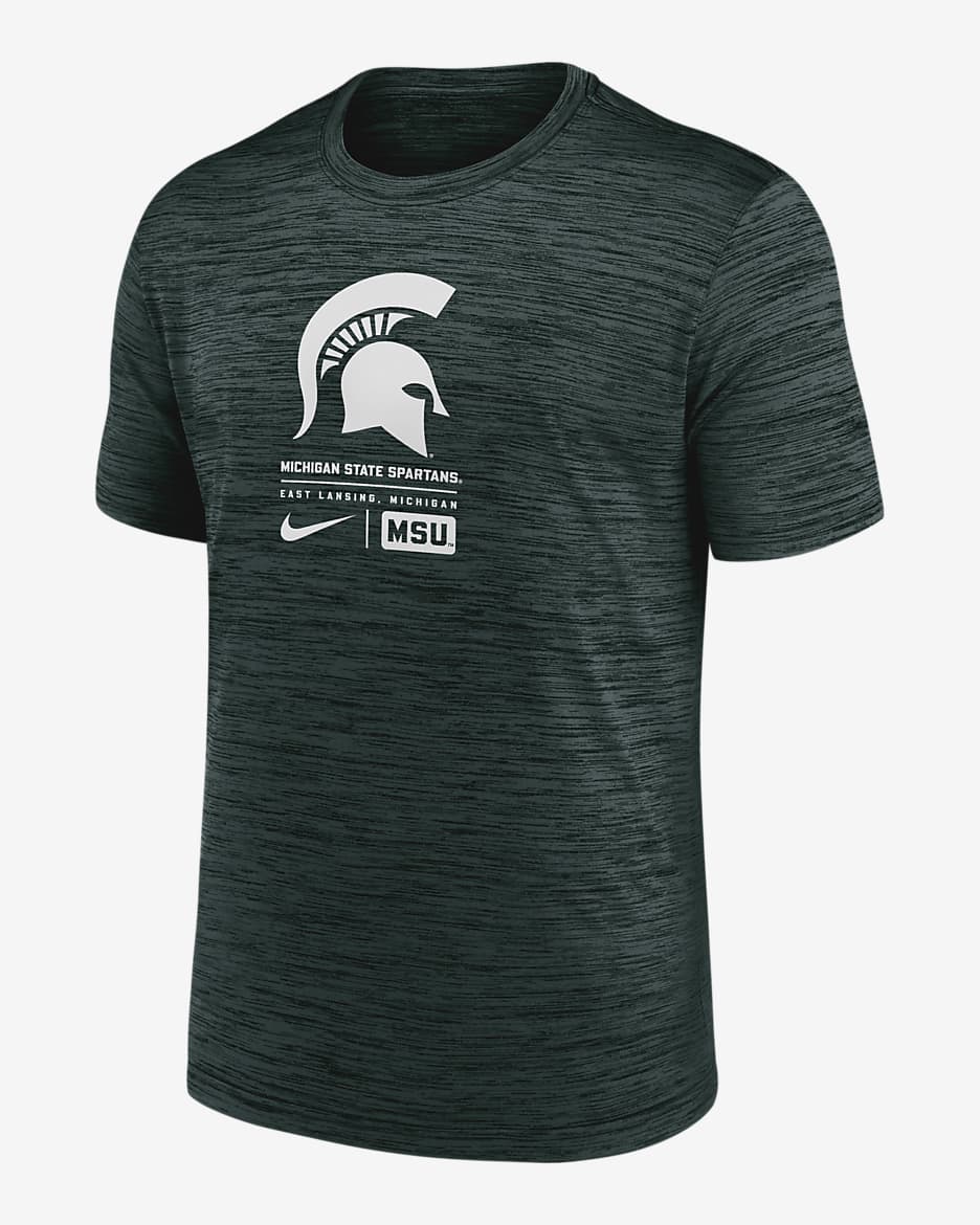 Playera universitaria Nike Dri-FIT para hombre Michigan State Spartans Campus Center Block Velocity - Verde