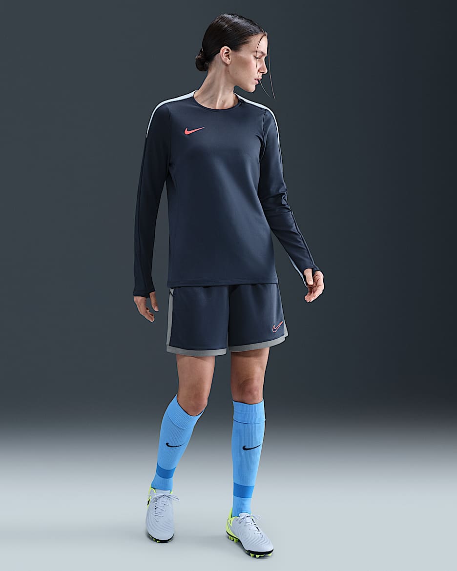Short de foot Dri-FIT Nike Academy pour femme - Thunder Blue/Cool Grey/Bright Crimson