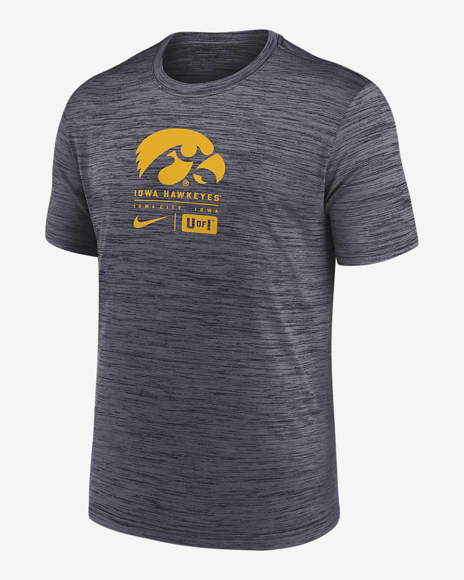 Iowa Hawkeyes Campus Center Block Velocity Men's Nike Dri-FIT College T-Shirt - Black