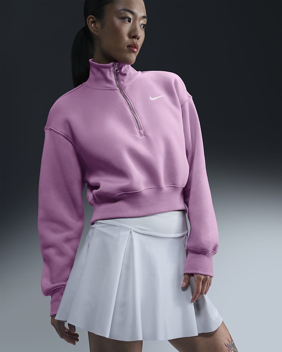 เสื้อวอร์มเอวลอยซิปสั้นขนาดโอเวอร์ไซส์ผู้หญิง Nike Sportswear Phoenix Fleece - Beyond Pink/Sail
