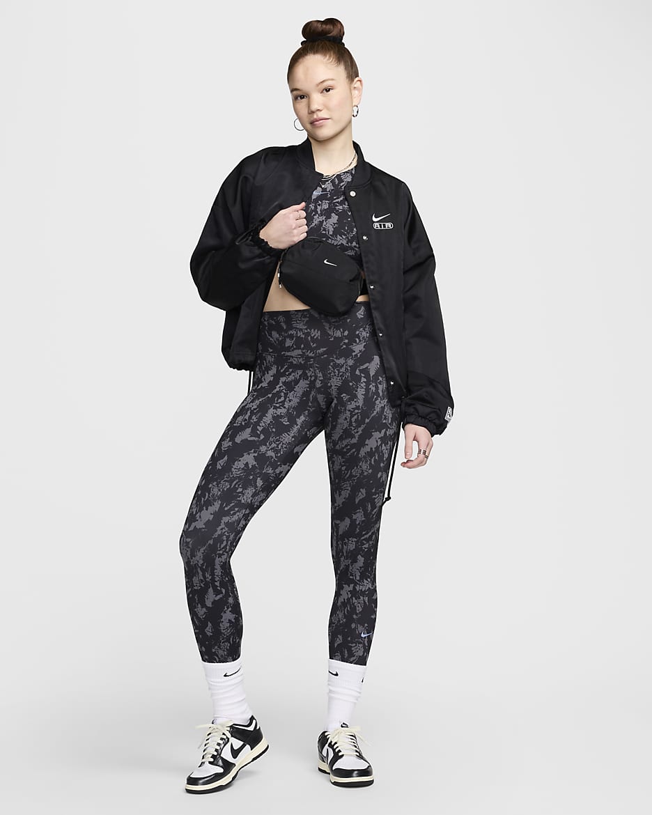 Leggings estampados de tiro alto de 7/8 para mujer Nike One - Negro/Negro