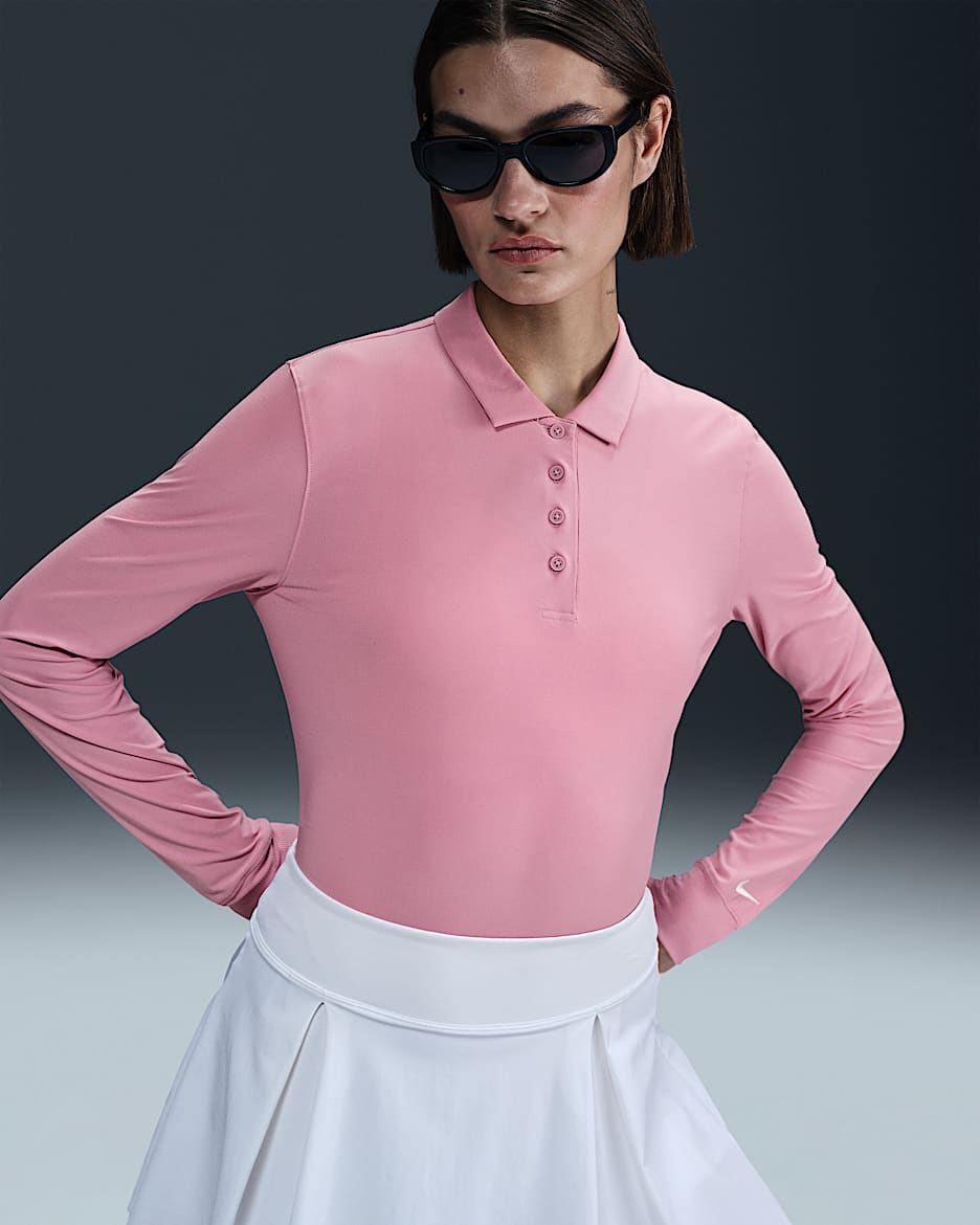 Polo de manga larga Dri-FIT para mujer Nike Victory - Rosa elemental/Blanco