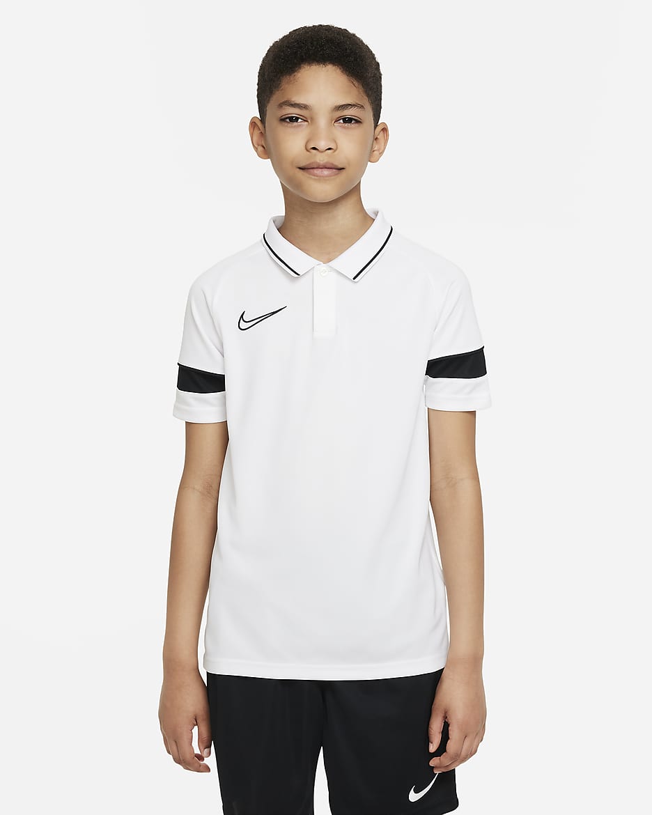 Nike Dri-FIT Academy Older Kids' Football Polo - White/Black/Black/Black