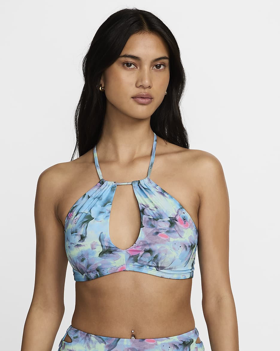 Top bikini con lacci Nike Swim – Donna - Aquarius Blue/Vapor Green/Bicoastal/Midnight Navy