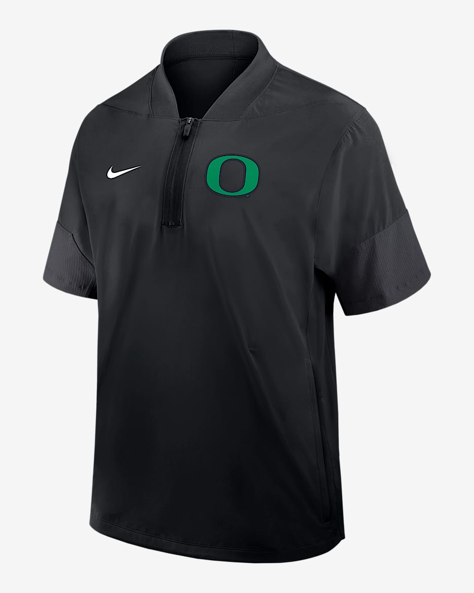Oregon Sideline Coach Men's Nike College 1/2-Zip Short-Sleeve Hooded Jacket - Black