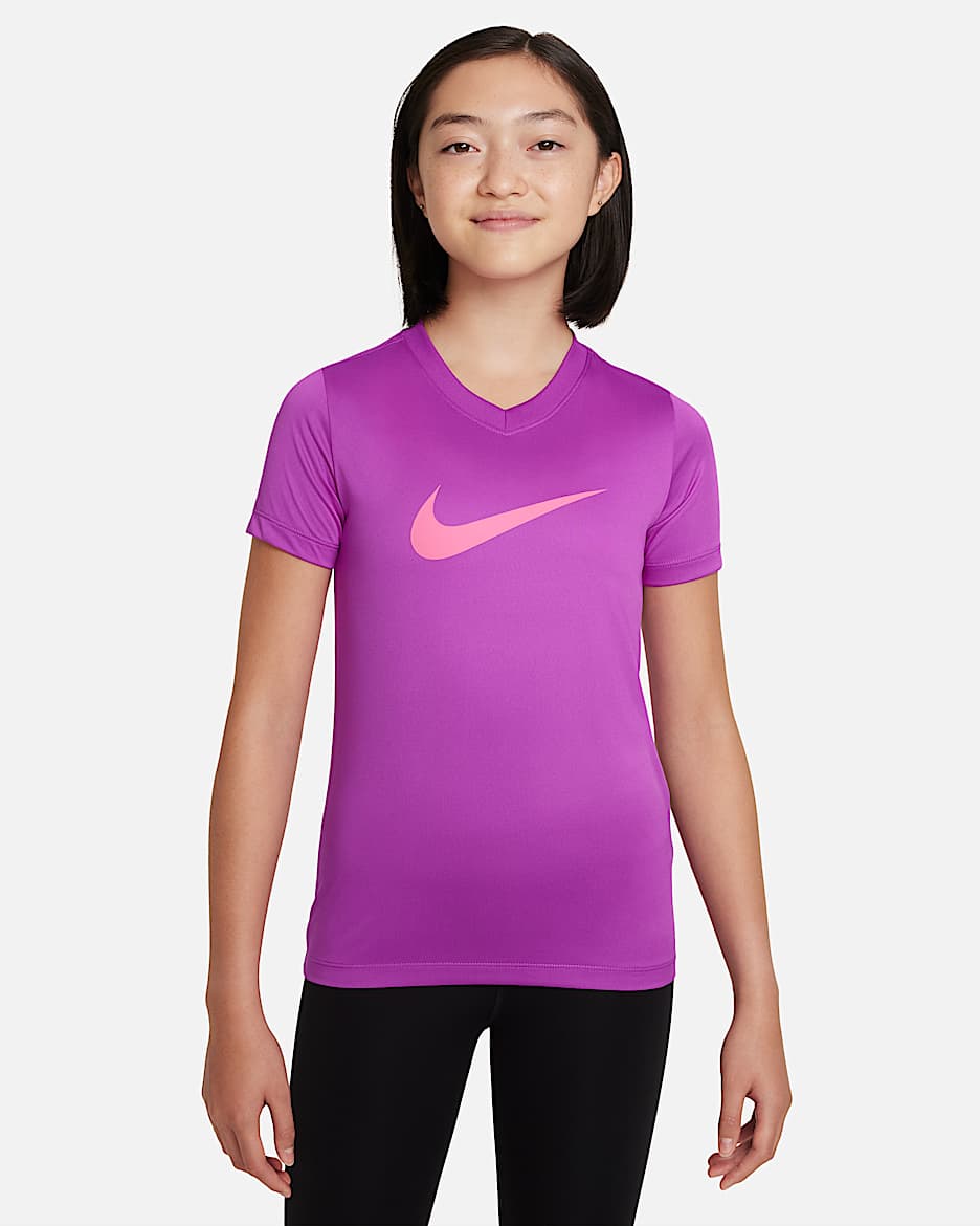 Nike Dri-FIT Legend Big Kids' (Girls') V-Neck T-Shirt - Vivid Purple