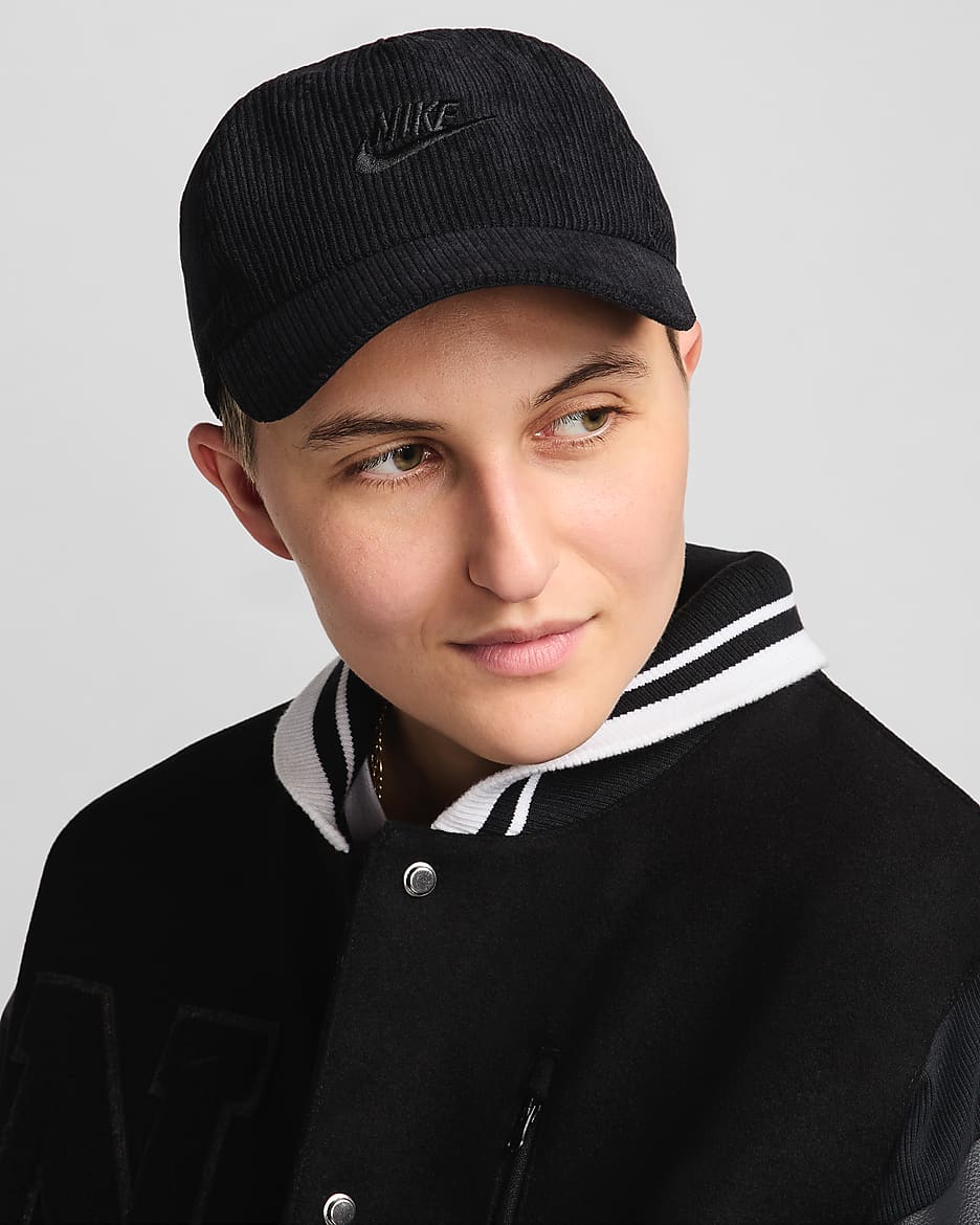 Nike Club unstrukturierte Cord-Cap - Schwarz/Schwarz