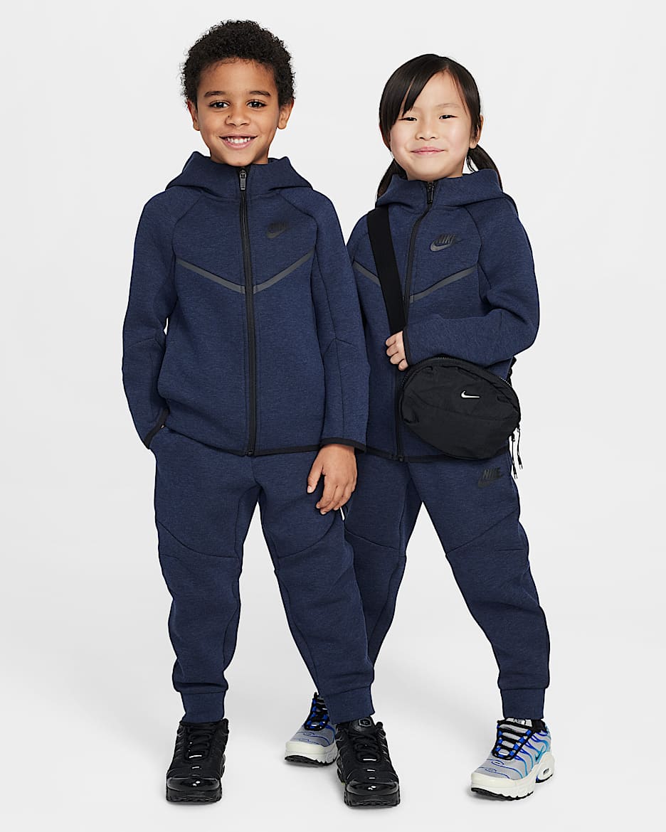 Conjunto de 2 piezas de sudadera de cierre completo Tech Fleece para niños de preescolar Nike Sportswear - Obsidiana jaspeado