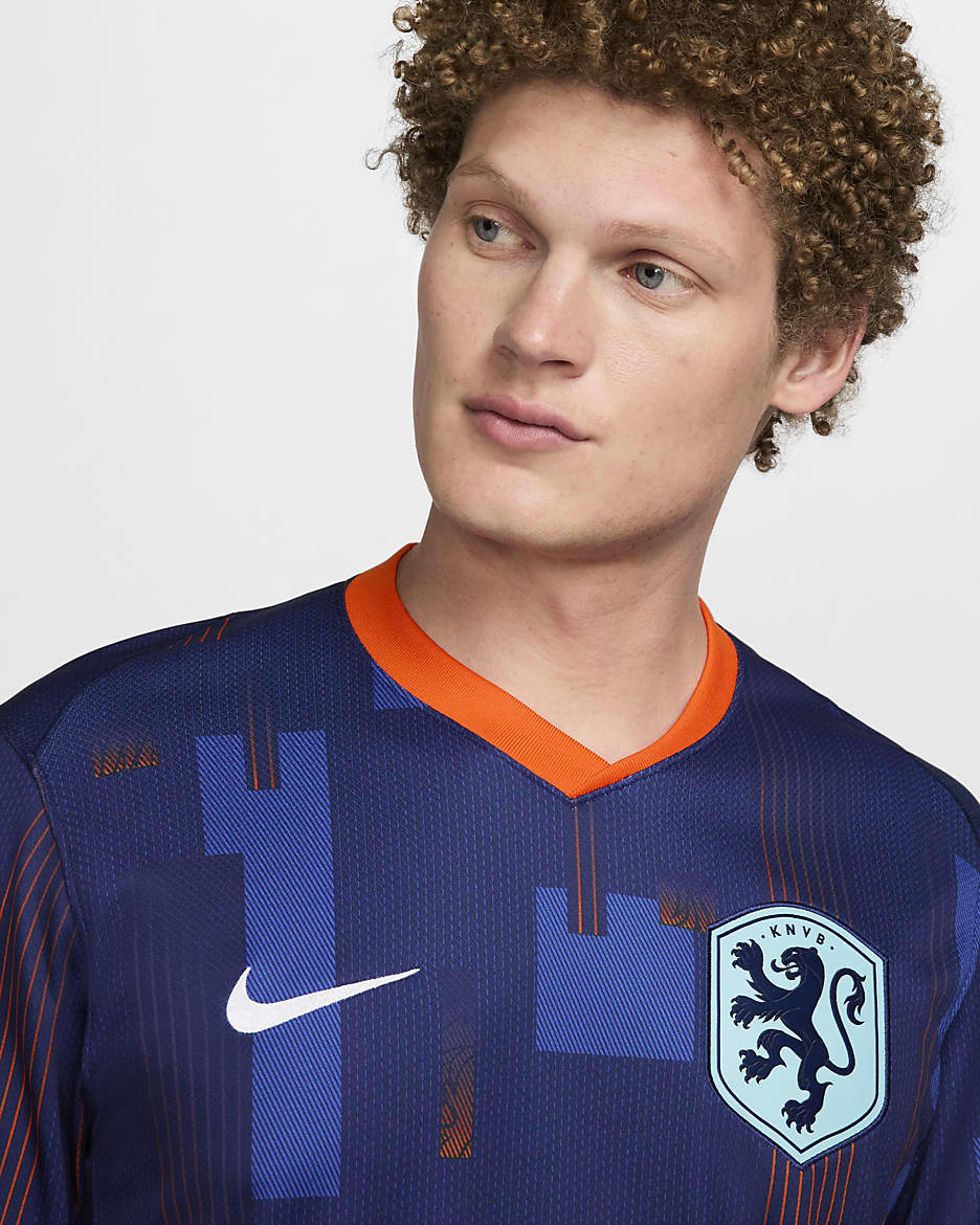 Nederland (vrouwenelftal) 2024/25 Stadium Uit Nike Dri-FIT replicavoetbalshirt voor heren - Blue Void/Safety Orange/Copa/Wit