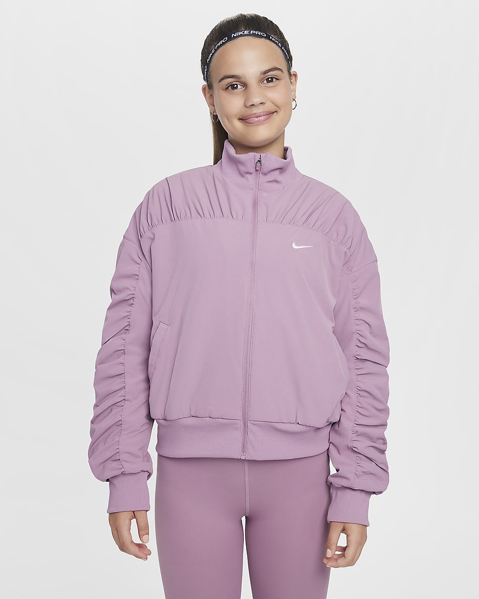 Τζάκετ προπόνησης Dri-FIT Nike για κορίτσια - Plum Dust/Λευκό