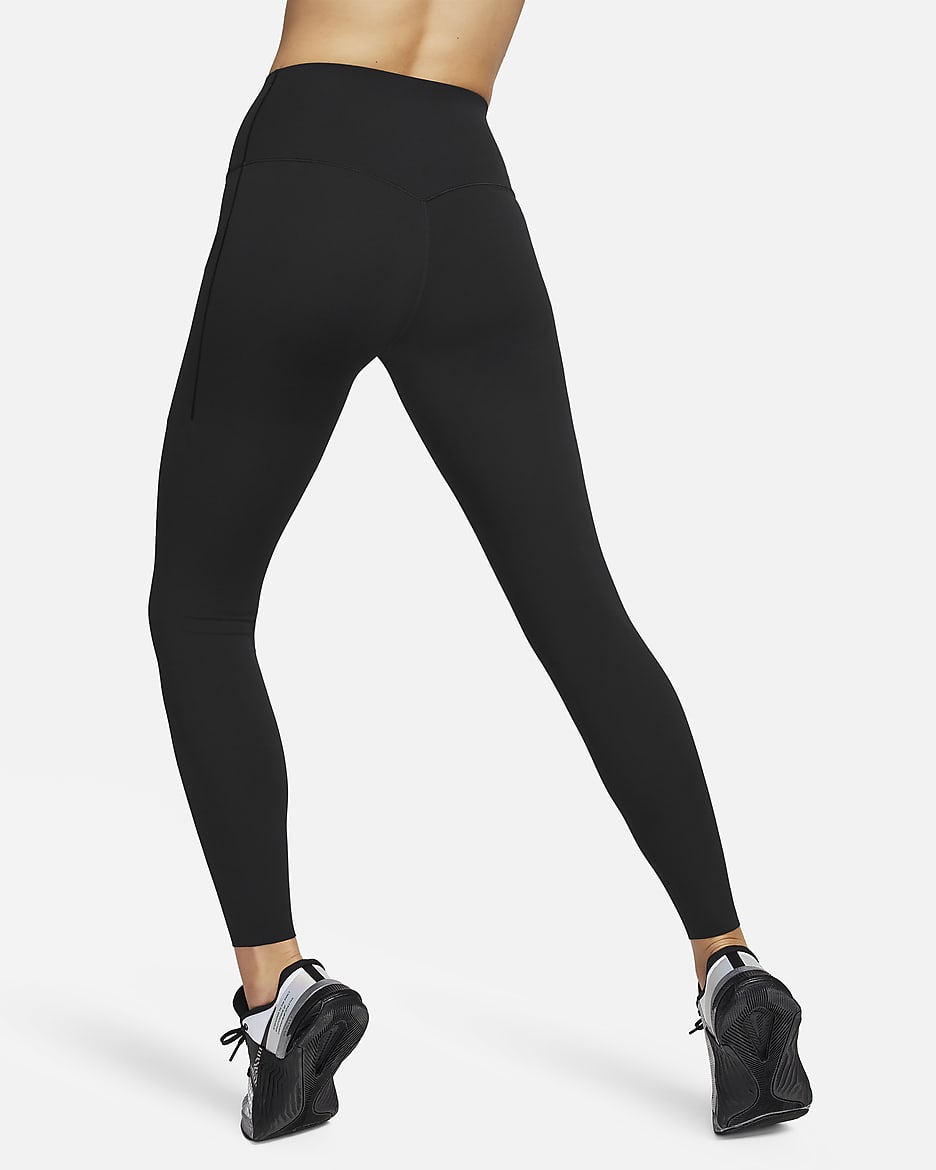 Nike Universa-leggings i fuld længde med medium støtte, høj talje og lommer til kvinder - sort/sort