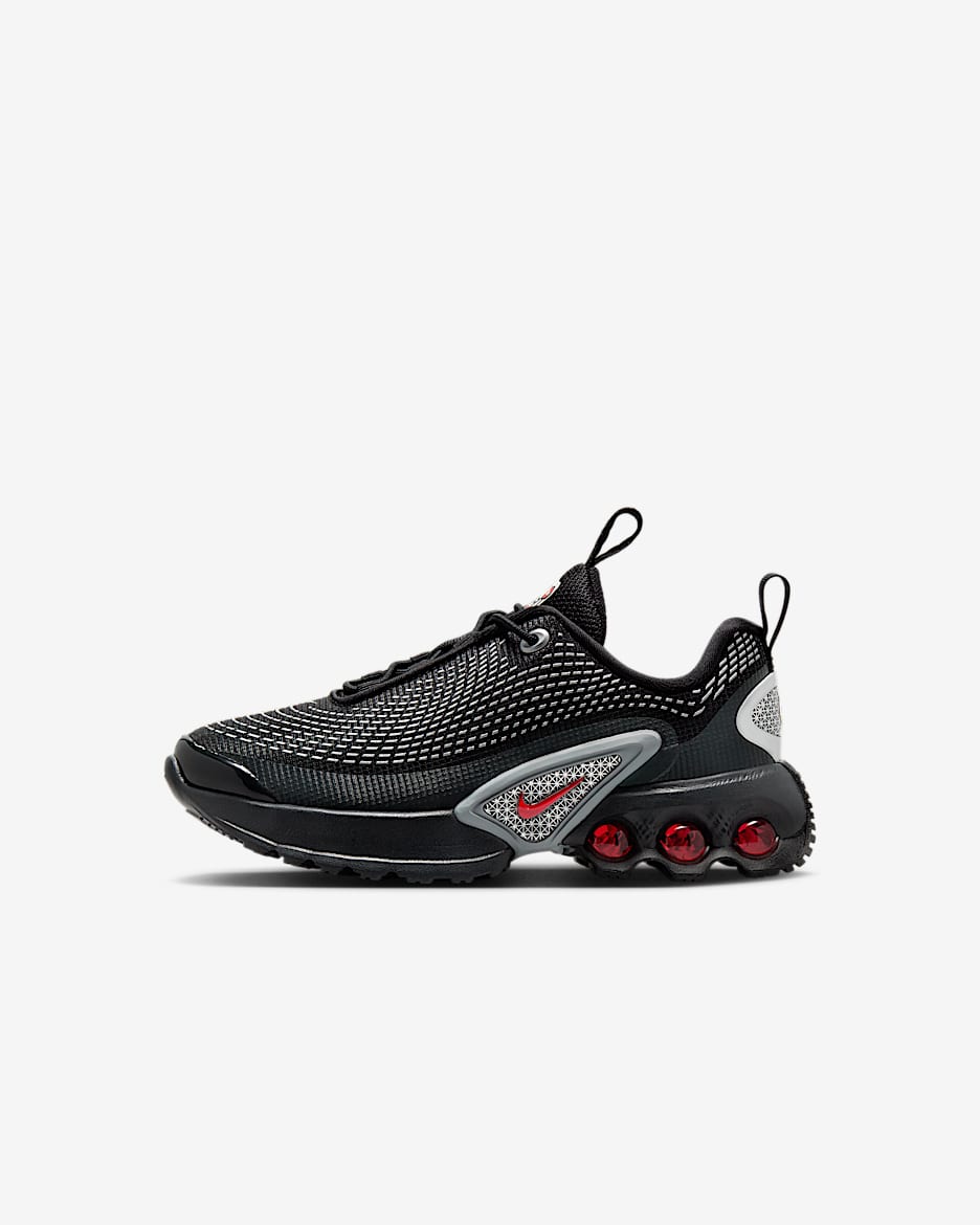 Tenis para niños de preescolar Nike Air Max Dn - Negro/Negro/Plata metalizado/Rojo universitario