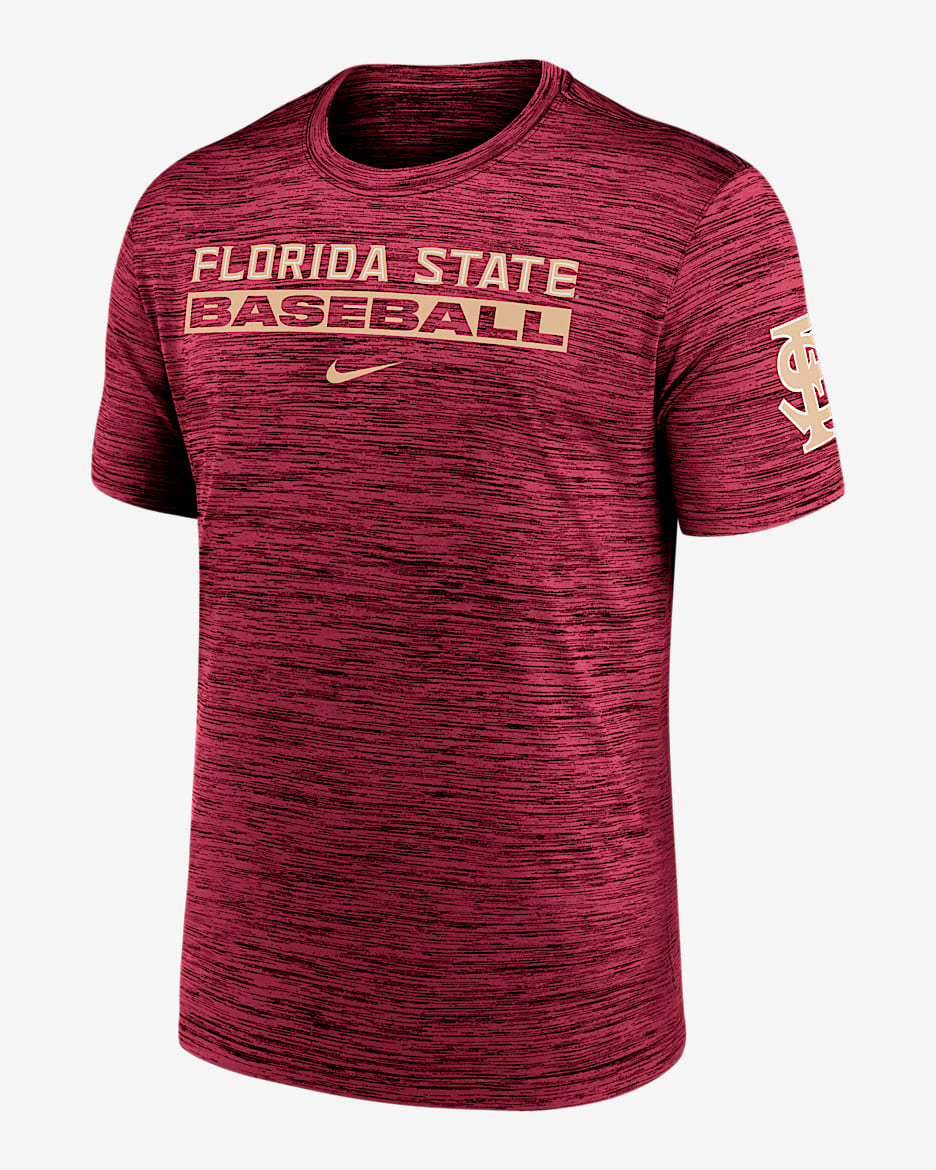 Playera universitaria Nike Dri-FIT para hombre Florida State Seminoles Velocity Baseball Wordmark Stack - Granate