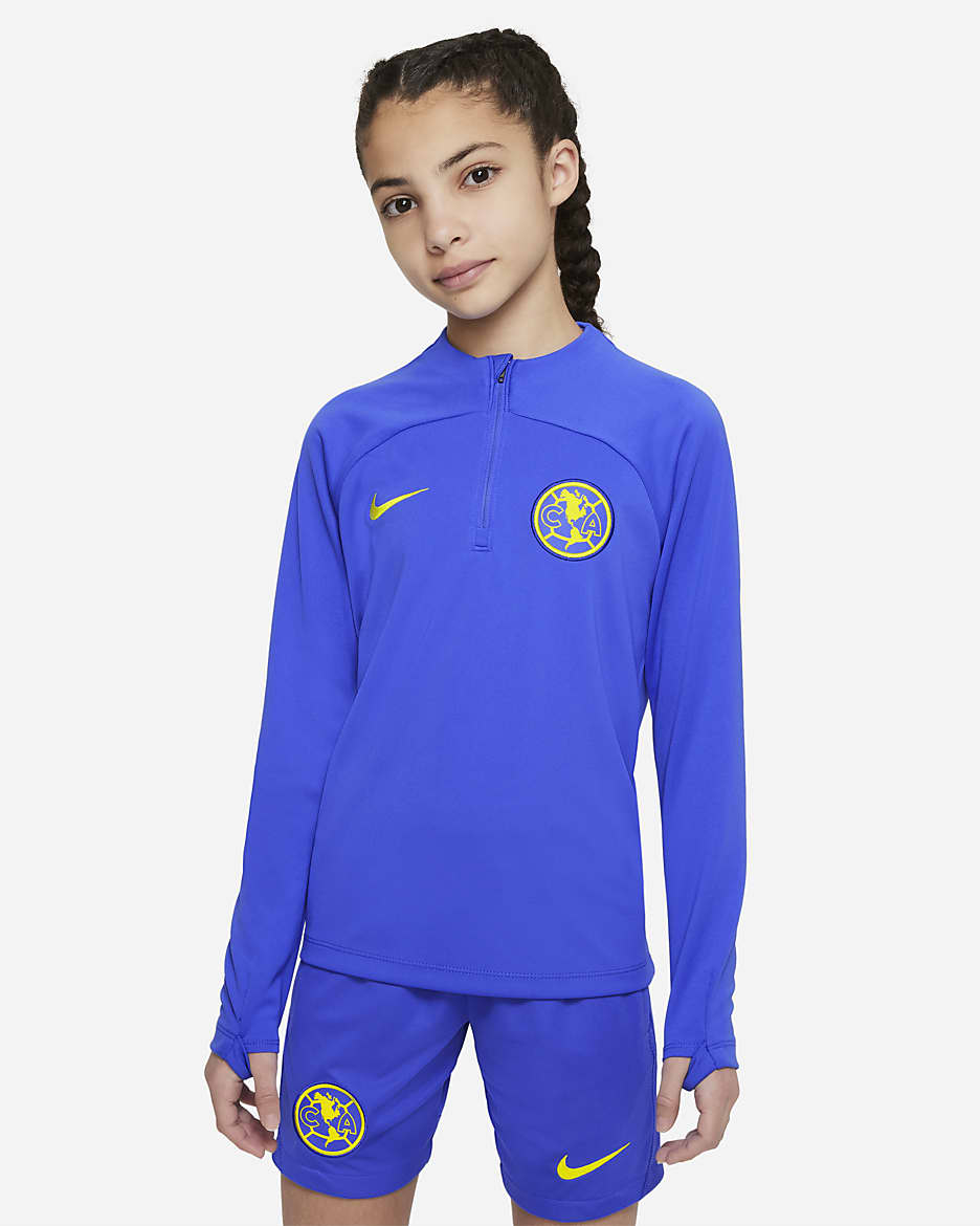 Club América Academy Pro Big Kids' Nike Dri-FIT Soccer Drill Top - Medium Blue/Opti Yellow