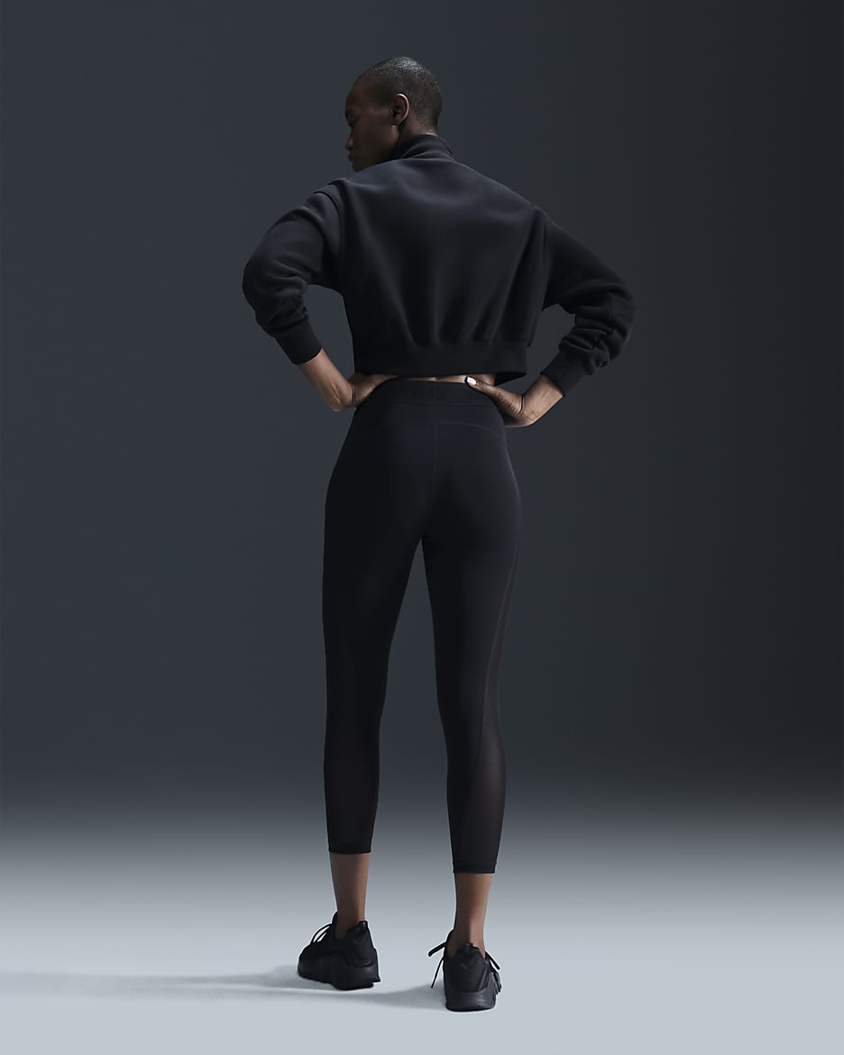 Nike Pro Leggings de 7/8 talle medio con paneles de malla - Mujer - Negro/Blanco